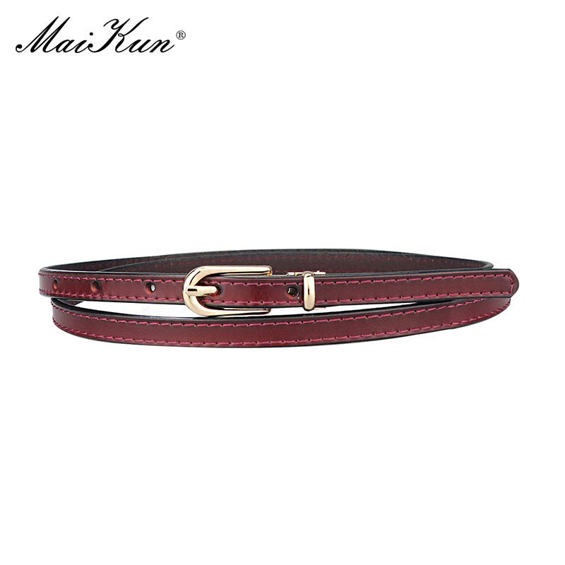 Thumbnail: Thin Genuine Leather Pin Buckle Belt