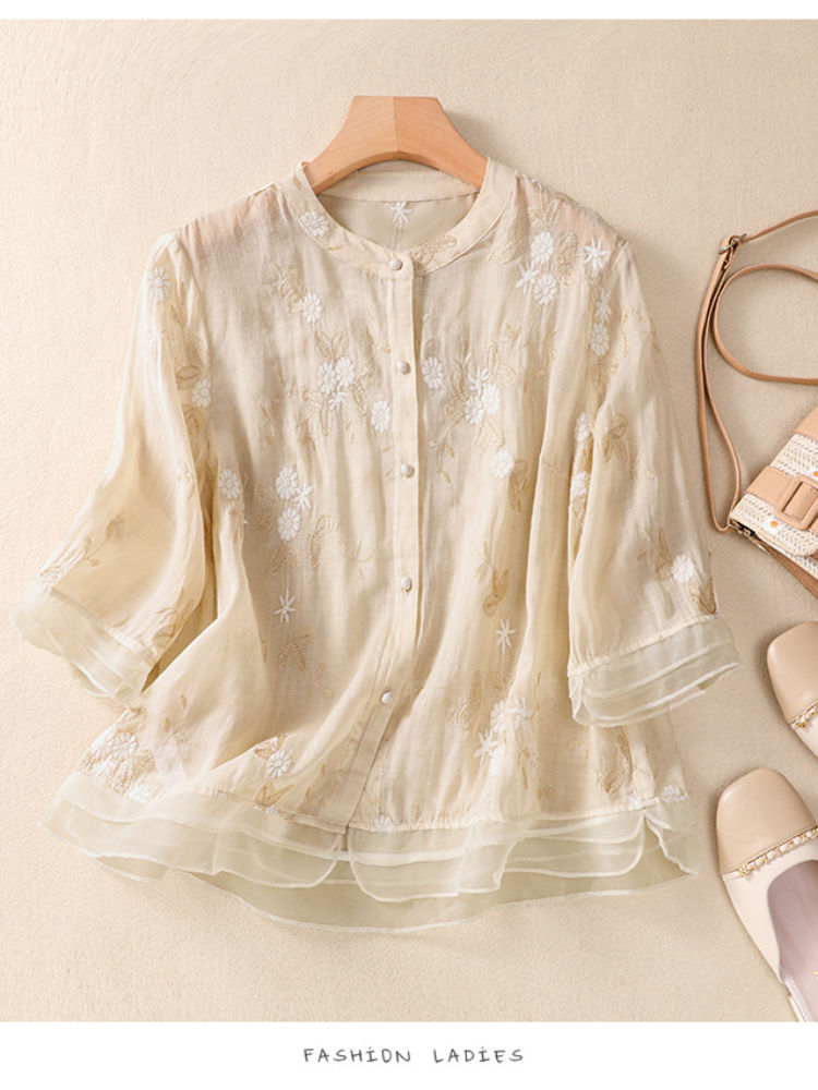 Thumbnail: Embroidered O-Neck Blouse