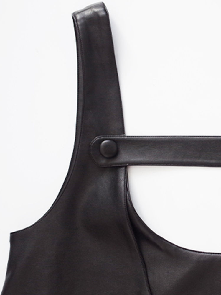Thumbnail: Faux Leather Midi Dress with Deep Neckline