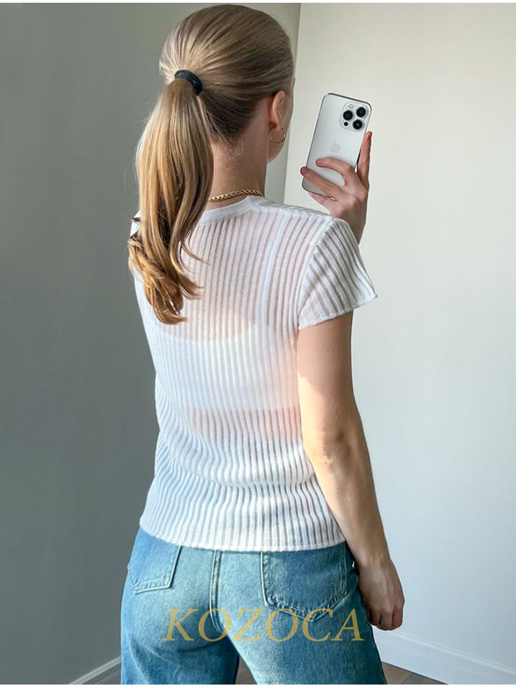 Thumbnail: Sheer Striped Wool T-Shirt