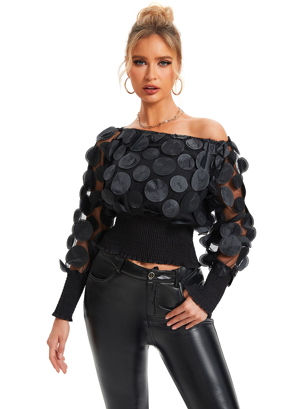 Thumbnail: Asymmetric Appliqué Long Sleeve Blouse
