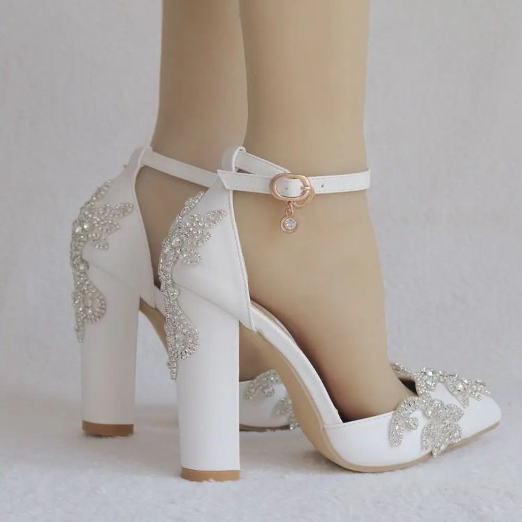 Thumbnail: Pointed-Toe Rhinestone Heel Sandals