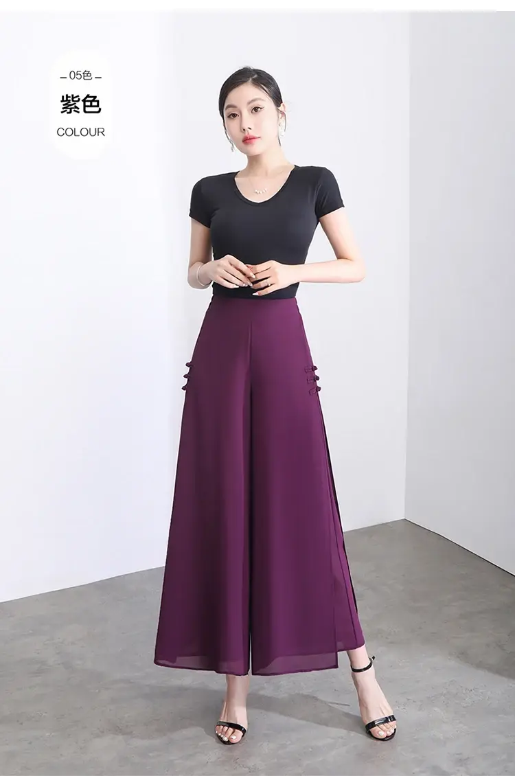 Thumbnail: Chiffon Wide Leg Slit Trousers