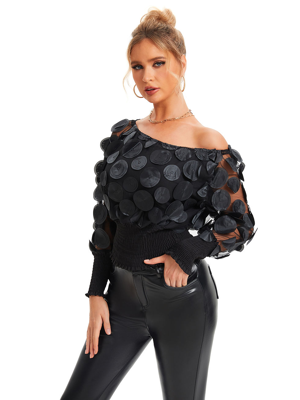 Thumbnail: Asymmetric Appliqué Long Sleeve Blouse