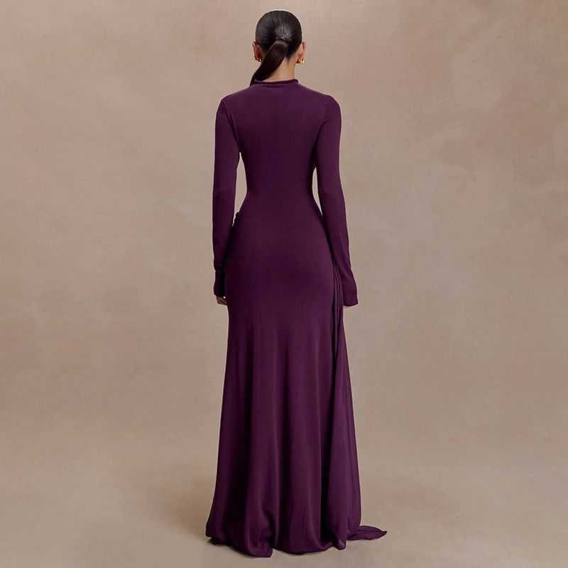 Thumbnail: Ruched Long Sleeve Maxi Dress with High Neck
