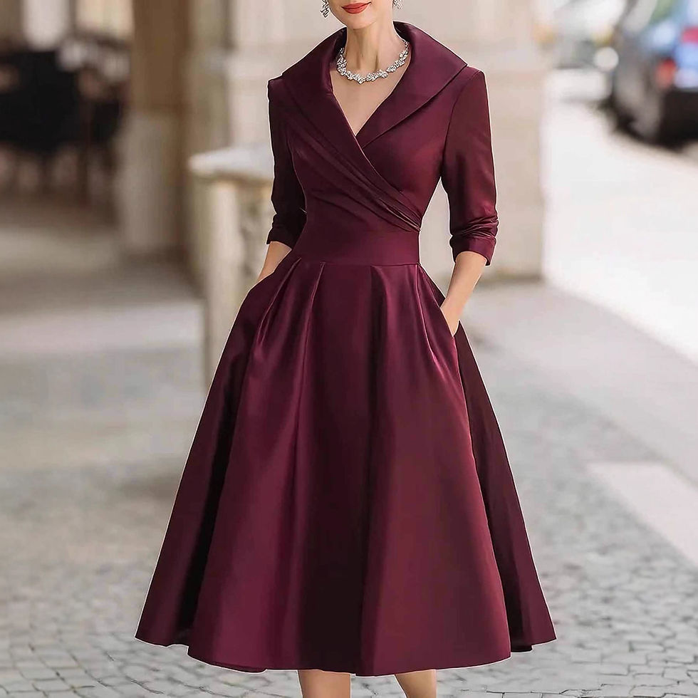 Thumbnail: Satin Midi Dress – Long Sleeve Tie Waist