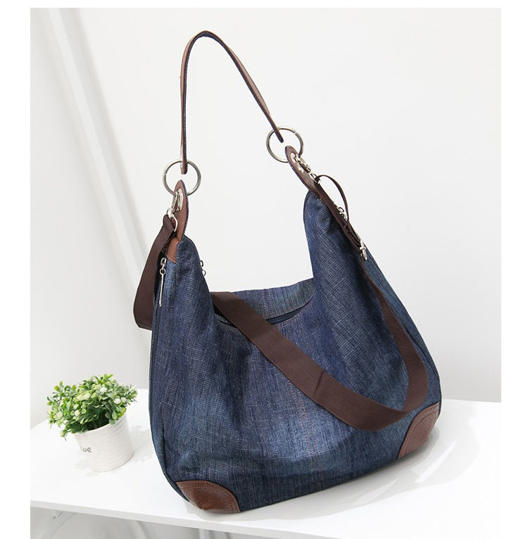 Thumbnail: Denim Oversized Hobo Tote
