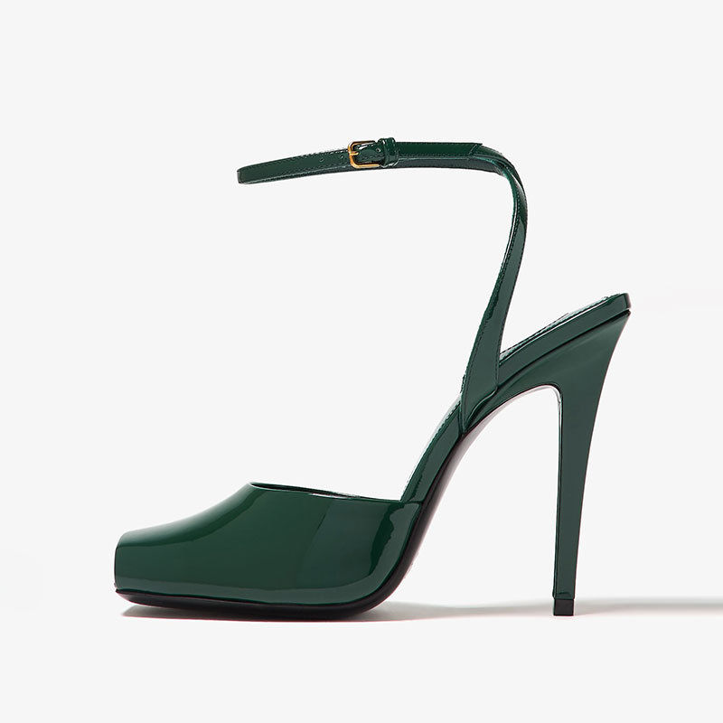 Thumbnail: Square-Toe Patent Leather High Heel Sandals