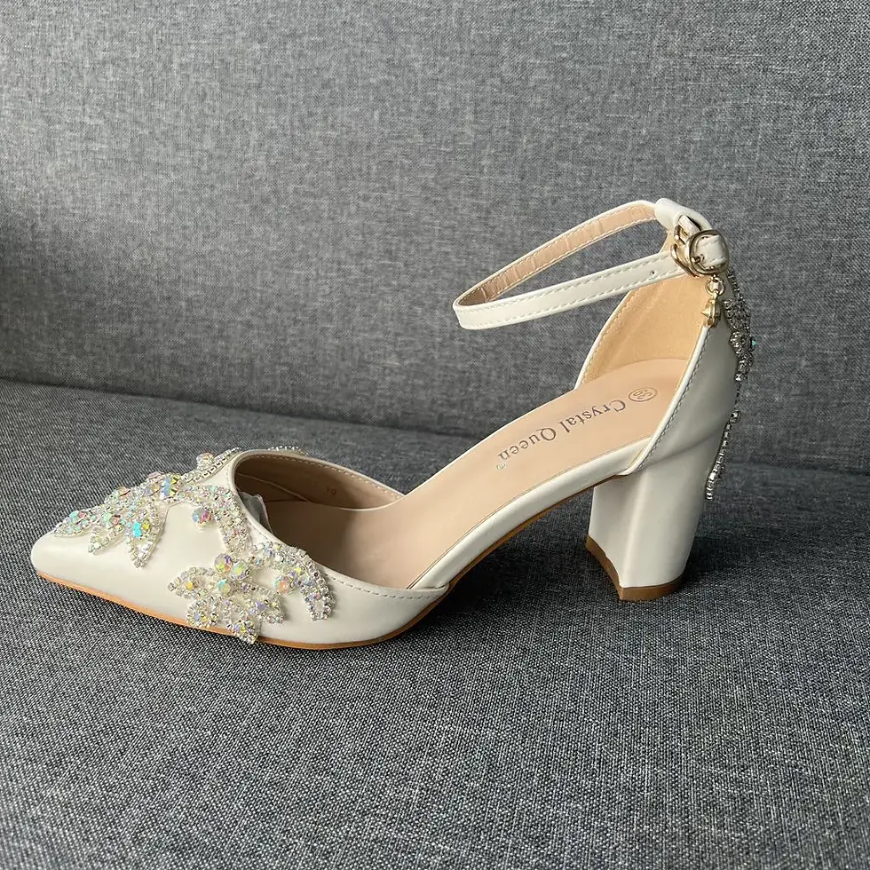 Thumbnail: Pointed-Toe Rhinestone Heel Sandals