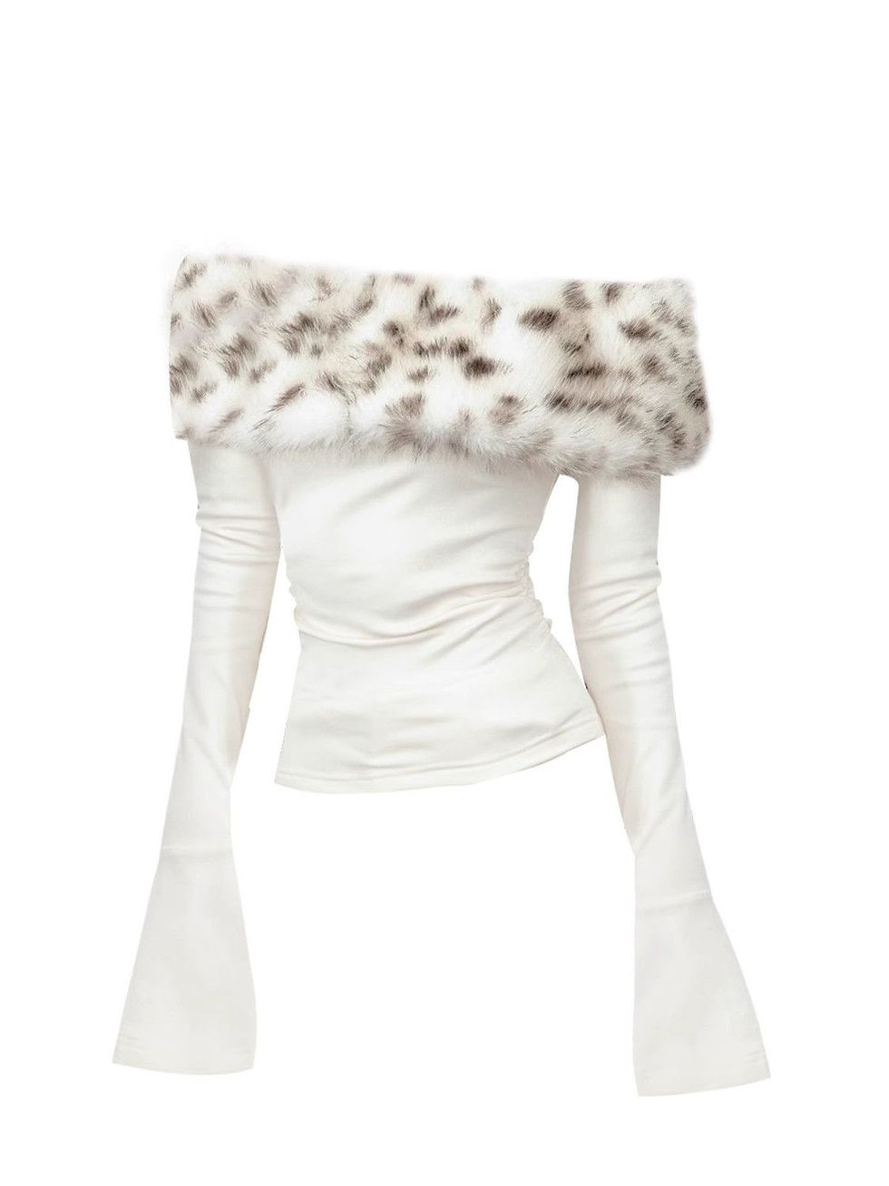 Thumbnail: Off-Shoulder Faux Fur Long Sleeve Top