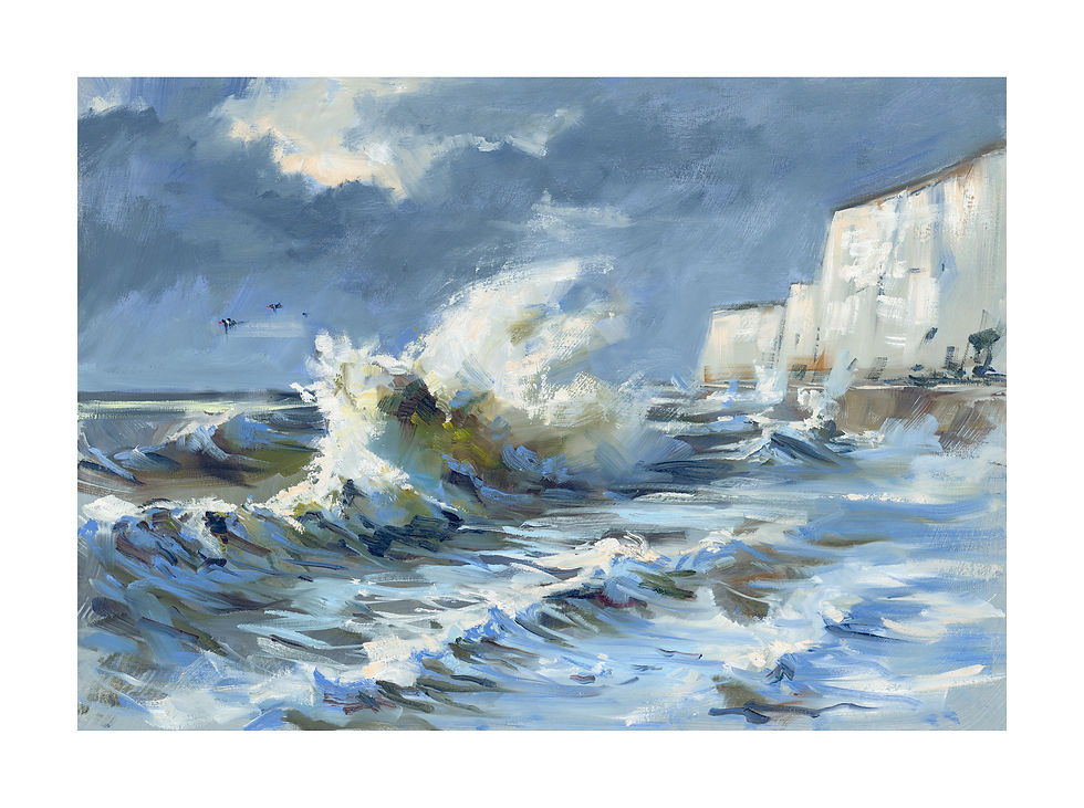 Painting of waves crashing over Saltdean undercliff