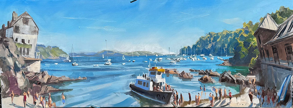 Oil painting of the Cawsand Ferry, Cornwall