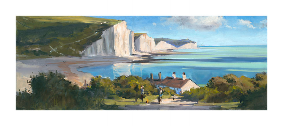 Painting of the Cuckmere Cottages, near Seven Sisters