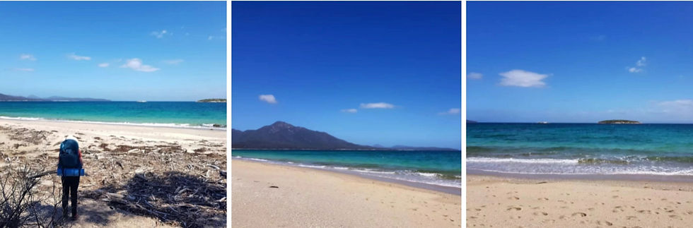 photos of beach on day one of freycinet peninsula circuit hike