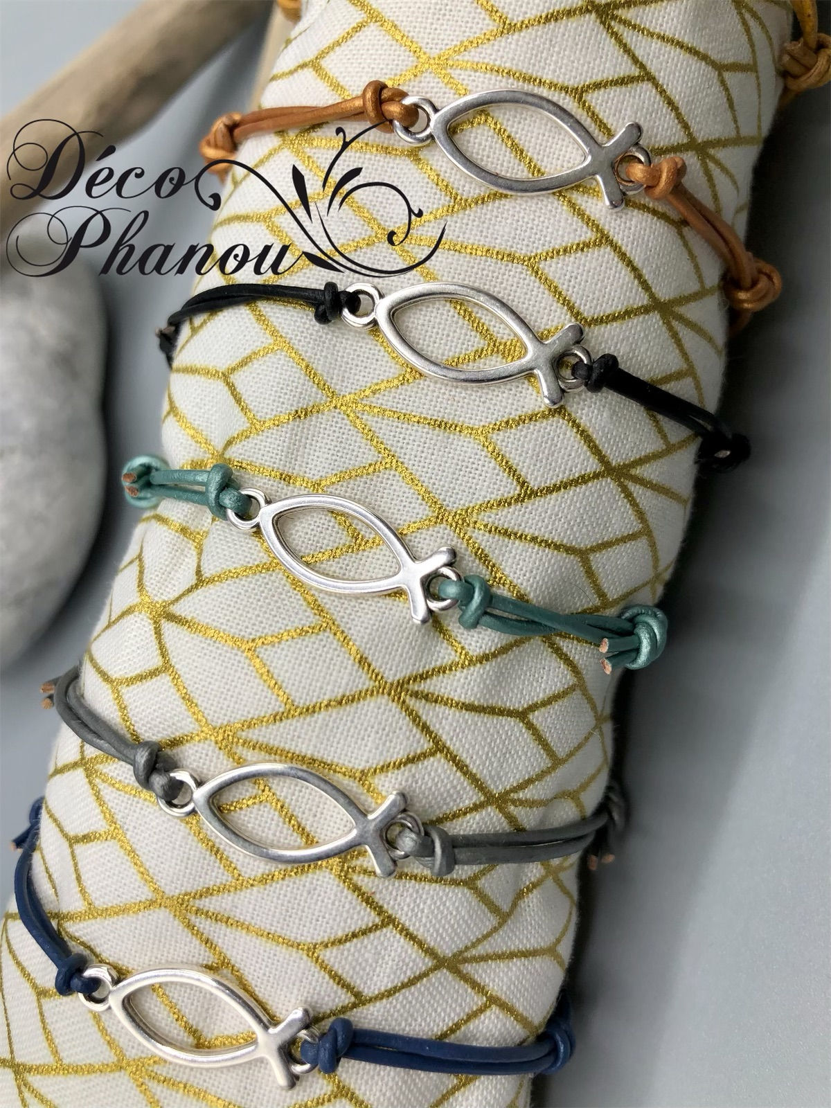 BRACELET CUIR - POISSON ARGENTE