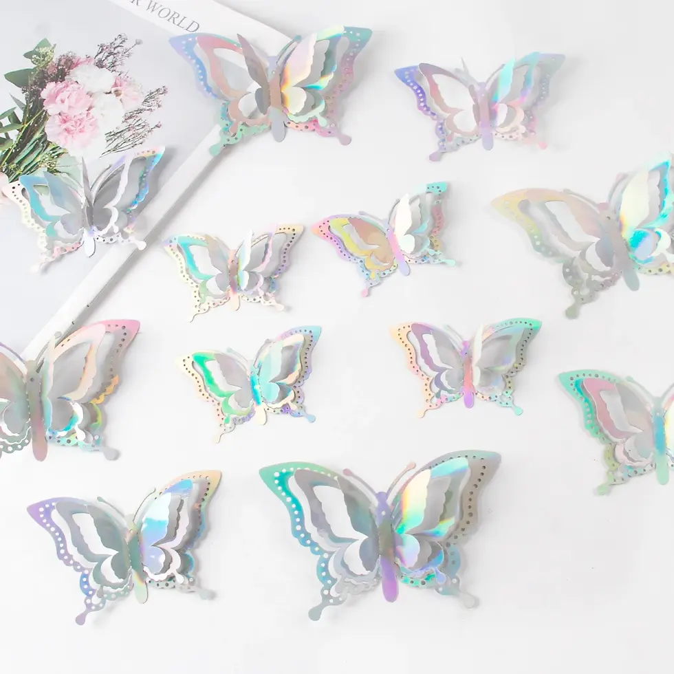 Thumbnail: 12/24pcs 3D Laser Butterfly Wall Sticker
