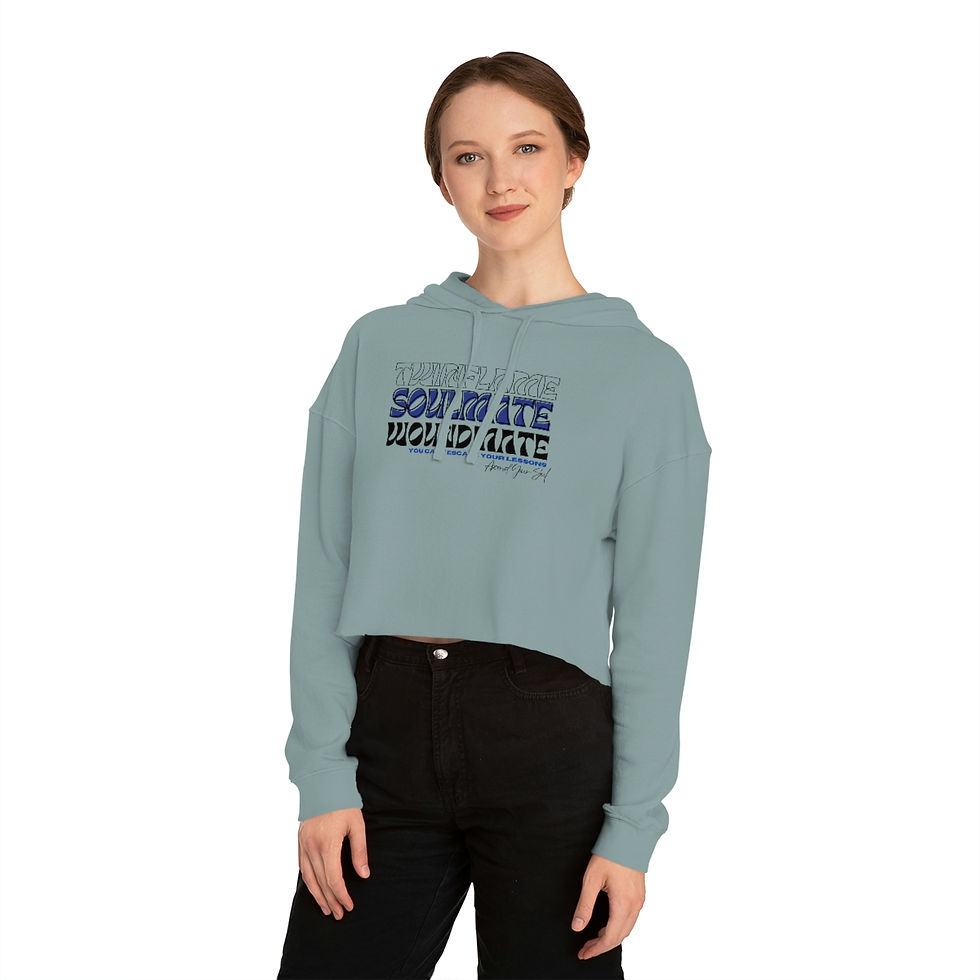Thumbnail: Soulmate, twinflame, woundmate Women’s Cropped Hooded Sweatshirt