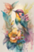 Colorful watercolor bird and flowers illustration