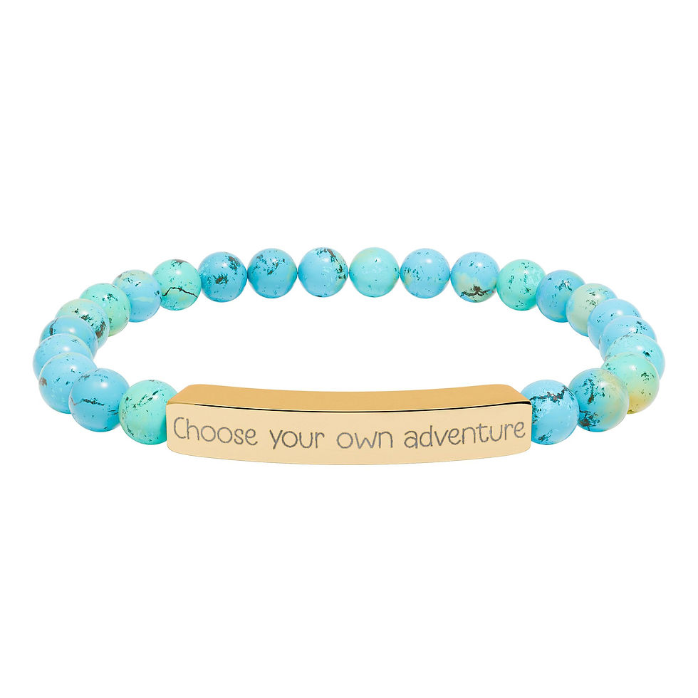 Thumbnail: Engraved Bar Bracelet Natural Stone Beads | Custom Text Stretch Bracelet