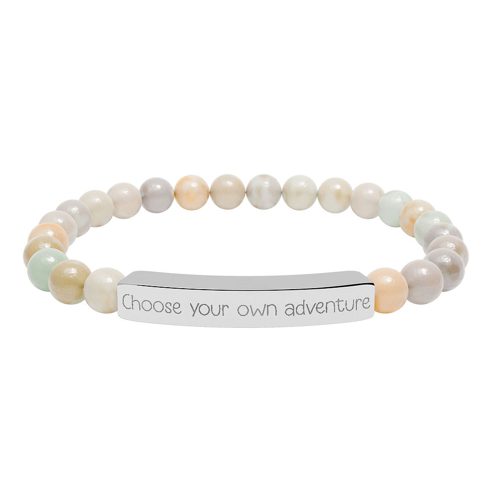 Thumbnail: Engraved Bar Bracelet Natural Stone Beads | Custom Text Stretch Bracelet