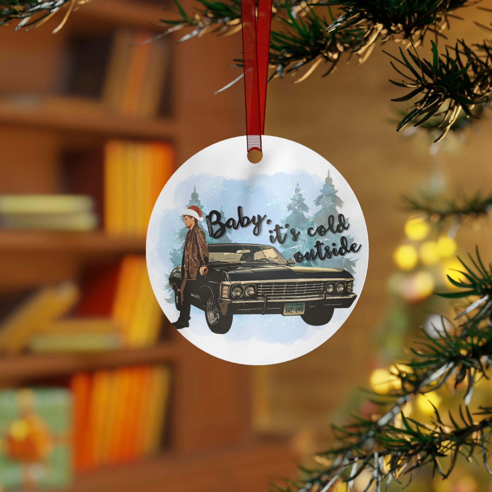 Supernatural 'Baby it's Cold Outside' metal ornament | Dean and Baby Christmas