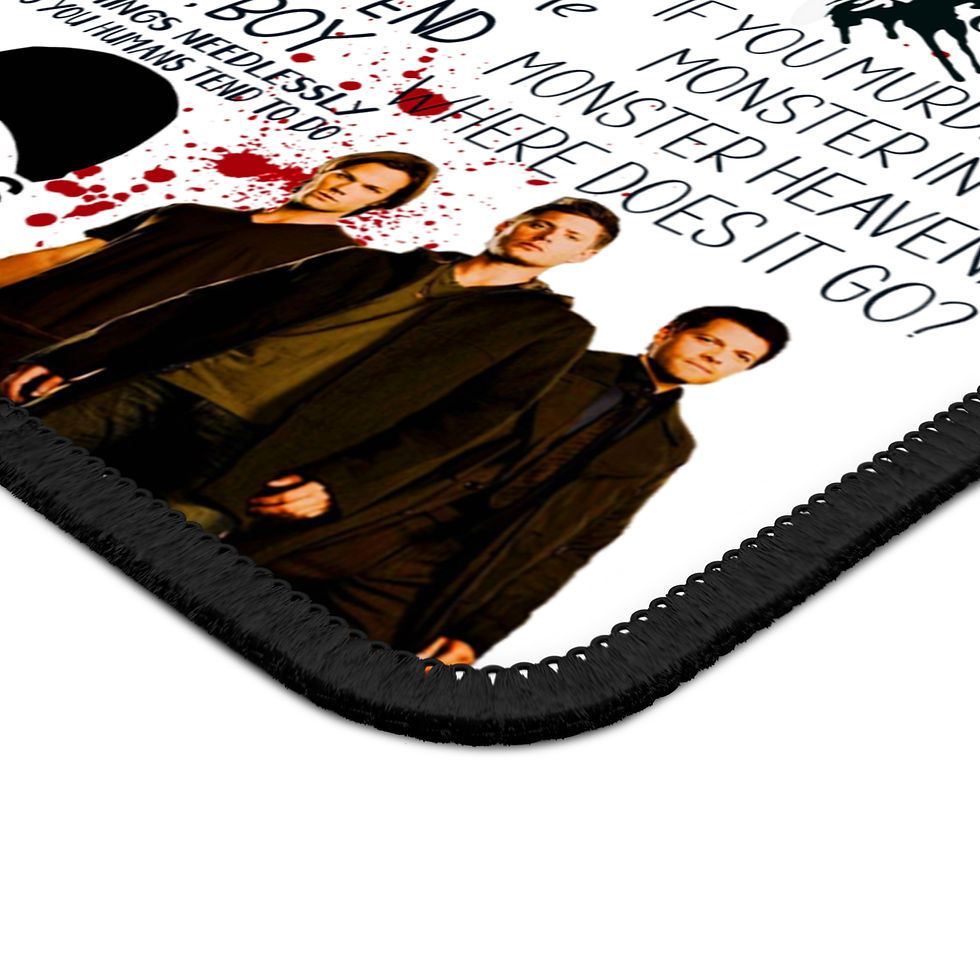 Thumbnail: Supernatural characters with quotes and blood splatters