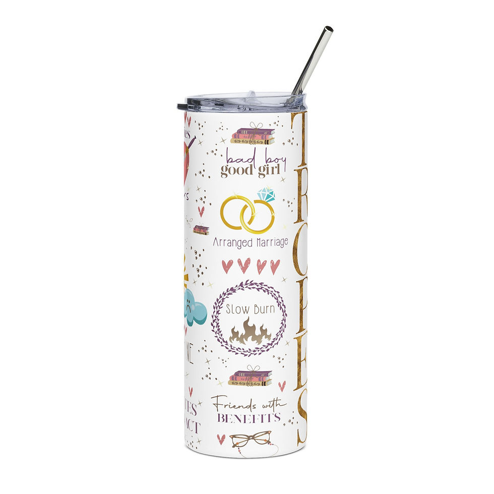Thumbnail: Reusable Romantasy TROPES Skinny Tumbler 20oz - Bookish Stainless Steel cup