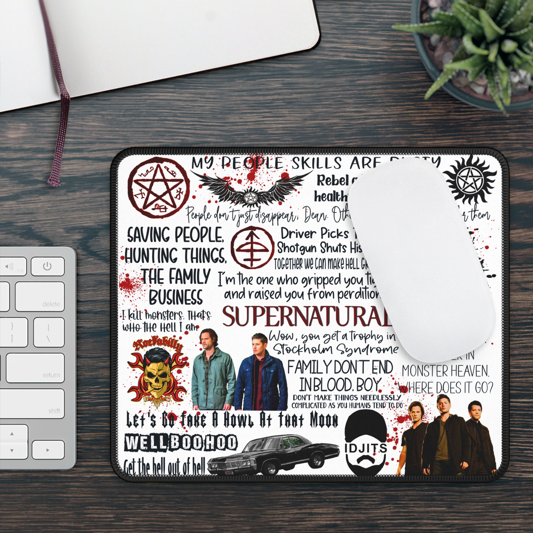 Supernatural inspired Collage Gaming Mouse Pad — Quotes & Icons Fan Desk Mat