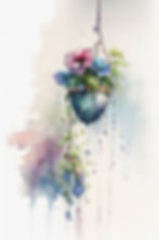 Impressionist watercolor hanging plant