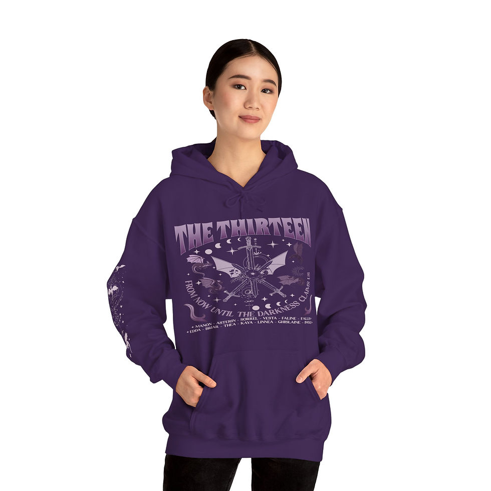 Thumbnail: Woman in purple hoodie with 'THE THIRTEEN' design