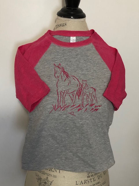 Youth 3/4 sleeve pink and grey baseball tee