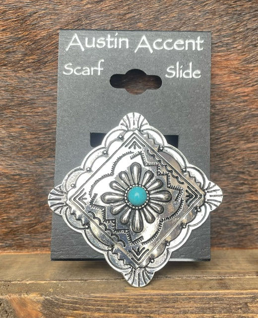 Silver Diamond w/ Turquoise Accent Scarf Slide SS74