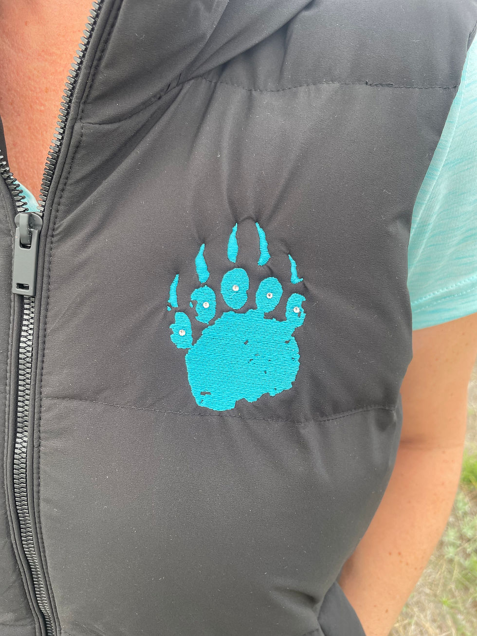 Thumbnail: Ladies Bear Embroidered Hooded Puffy Vest