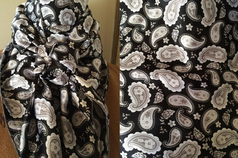 WHITE, GRAY AND BLACK PAISLEY PRINT