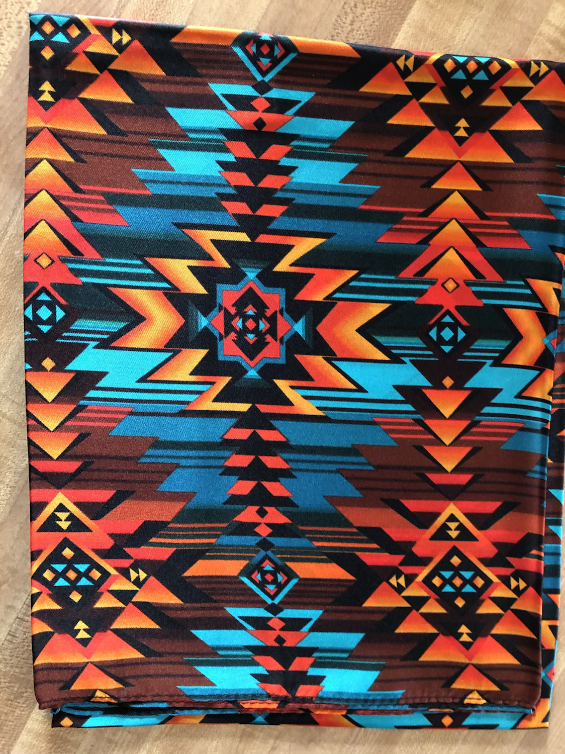 100% SILK SOUTHWEST TEAL SUNSET WILD RAG