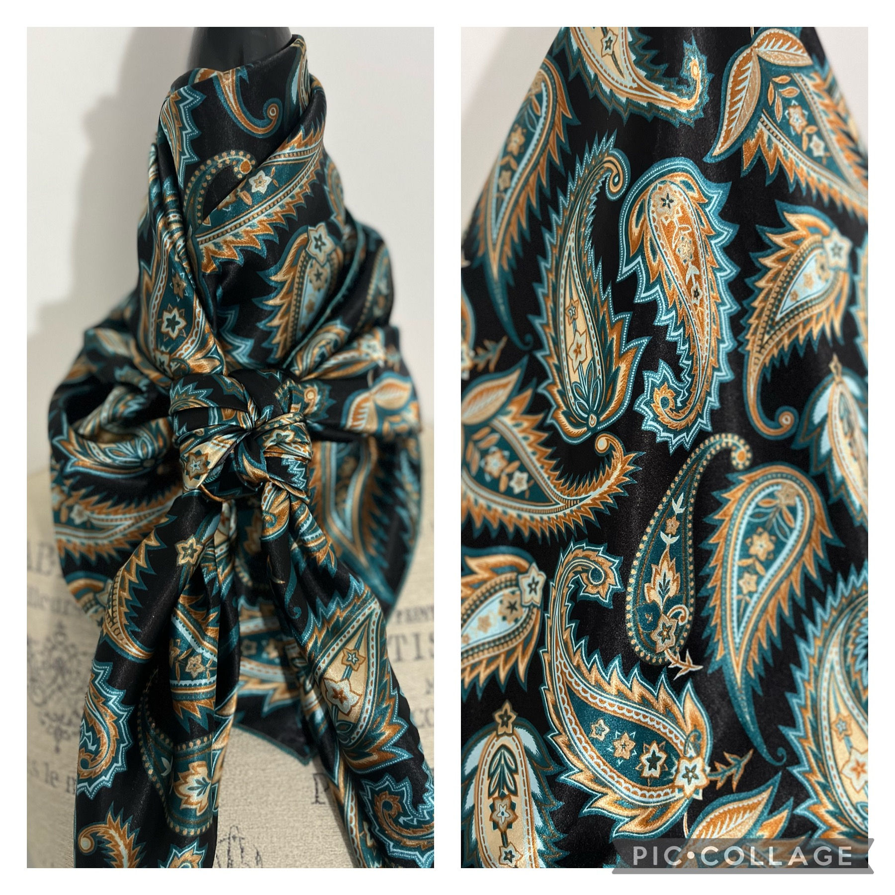 Black with Teal and Burnt Orange Prickly Paisley PA227