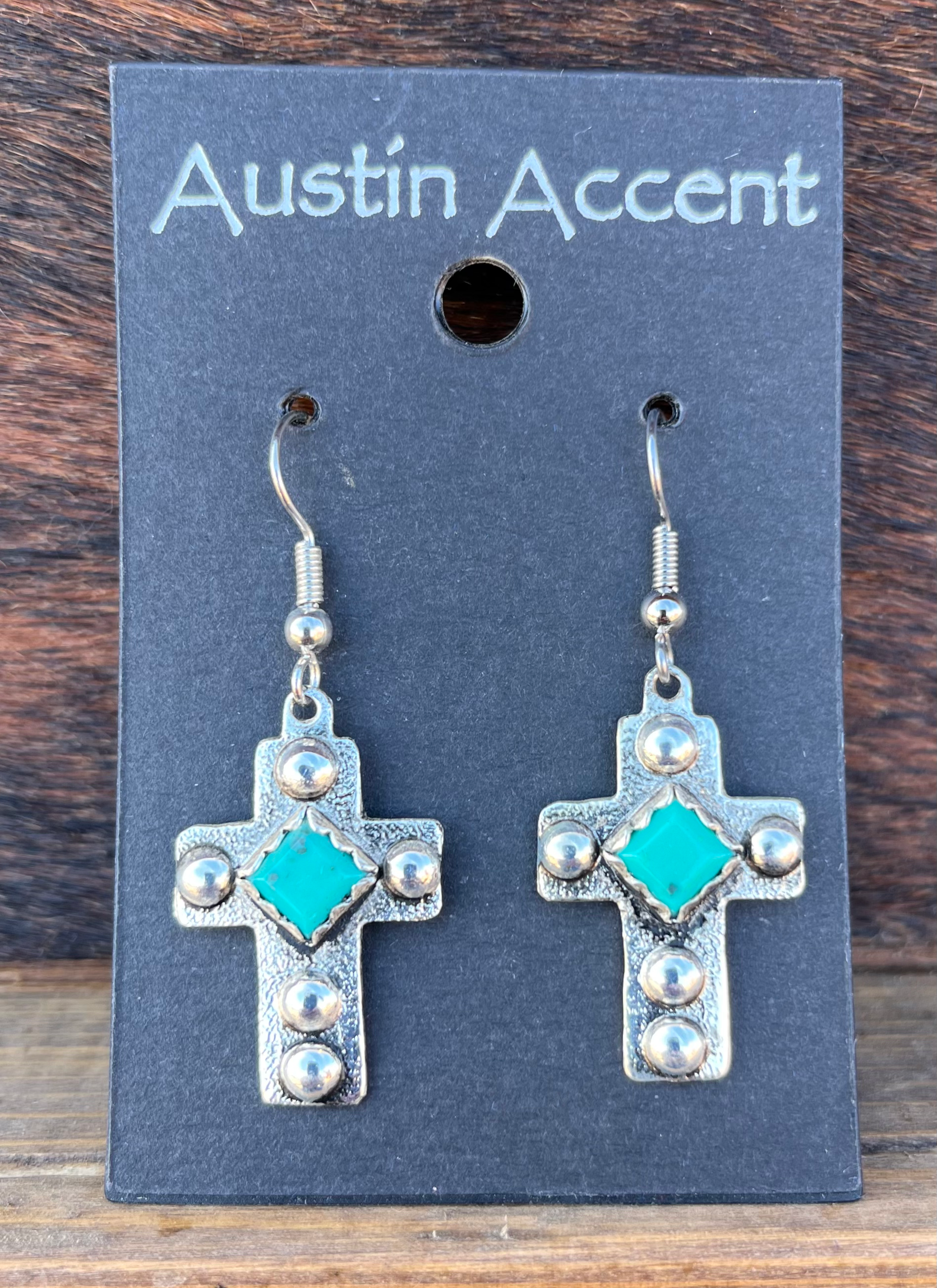 Silver Cross Earrings with Turquoise Center ER280