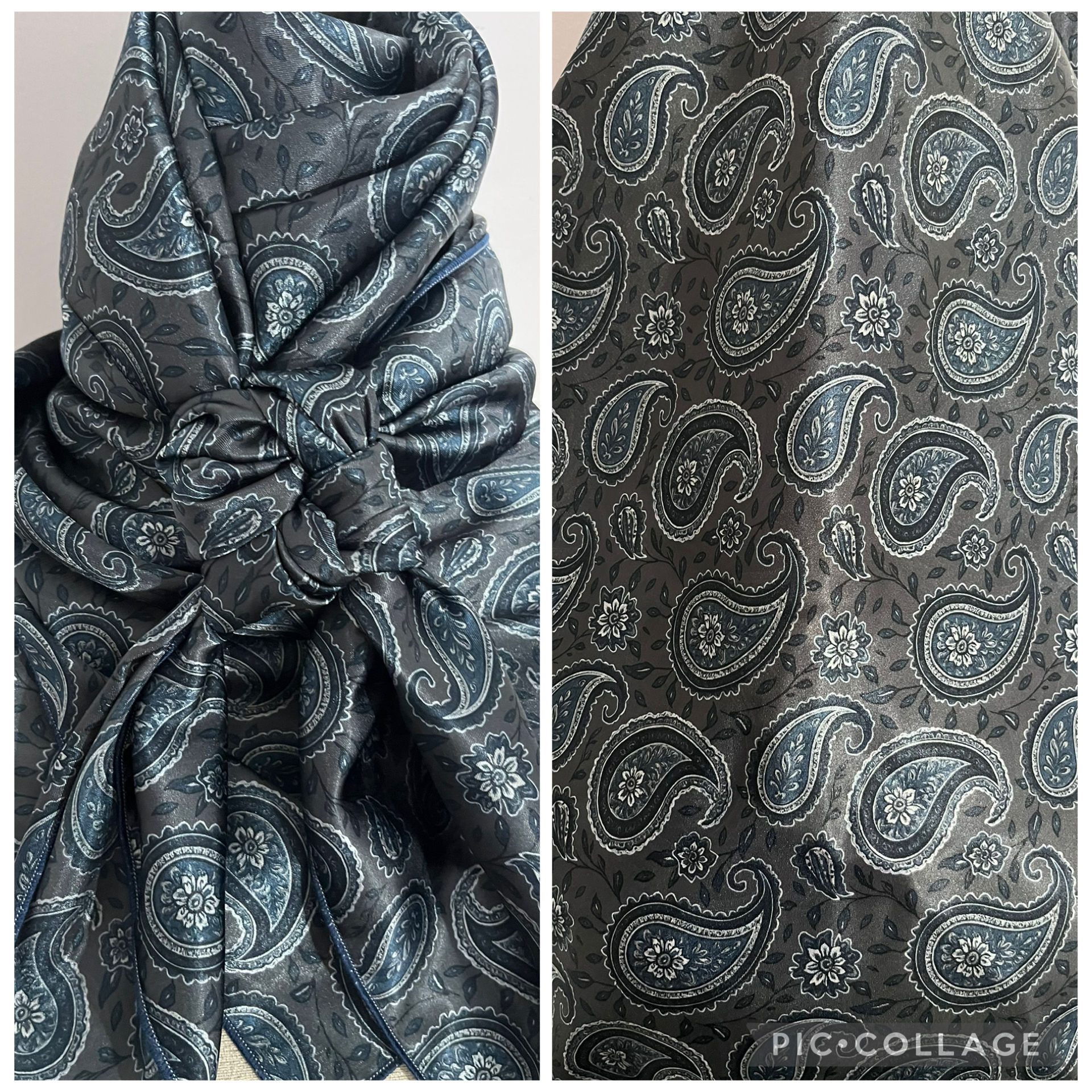Charcoal Grey with Navy Paisley with Floral Accent PA279