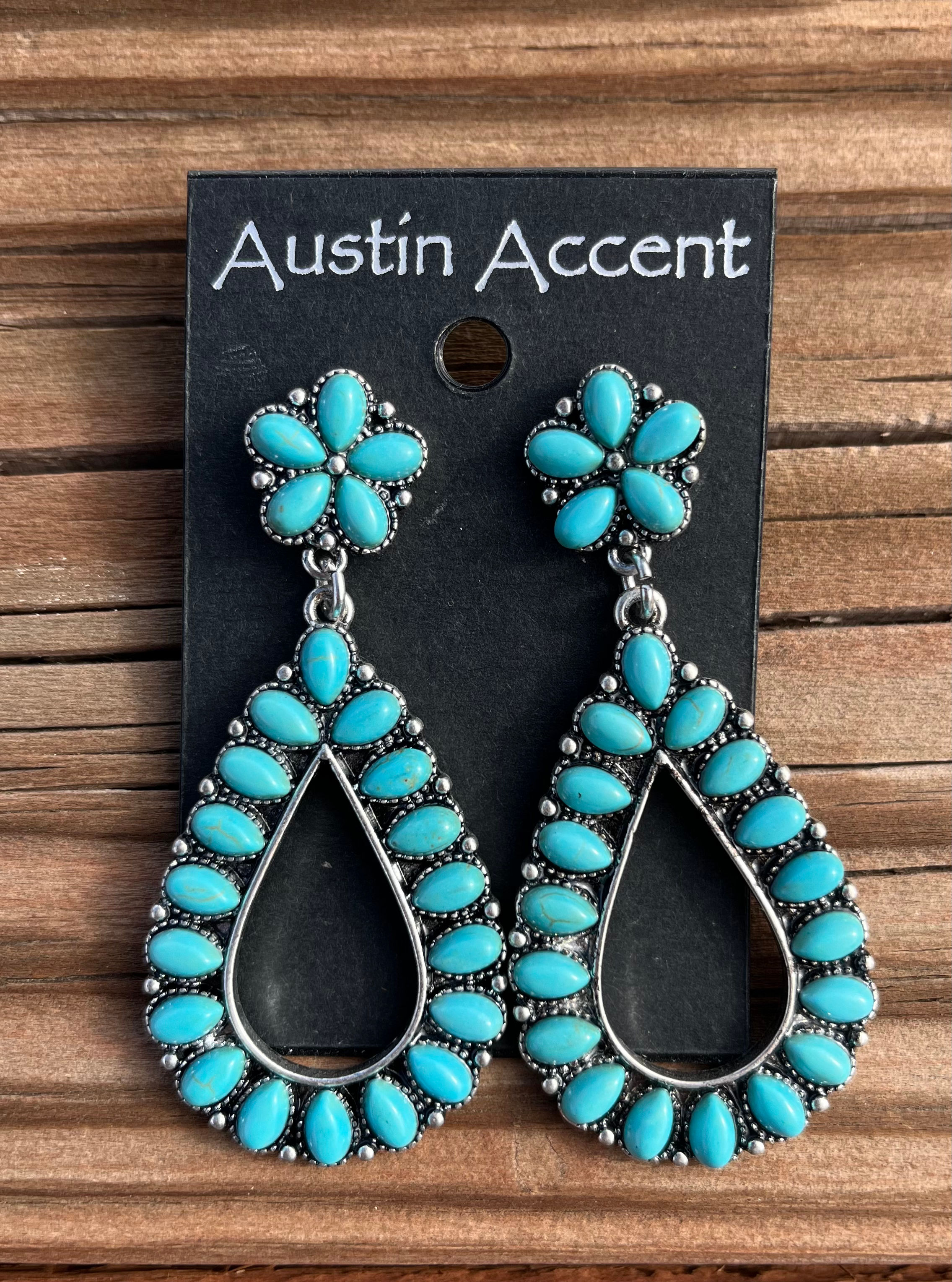 Large Silver and Turquoise Teardrop Earrings with Flower Studs ER-C64S
