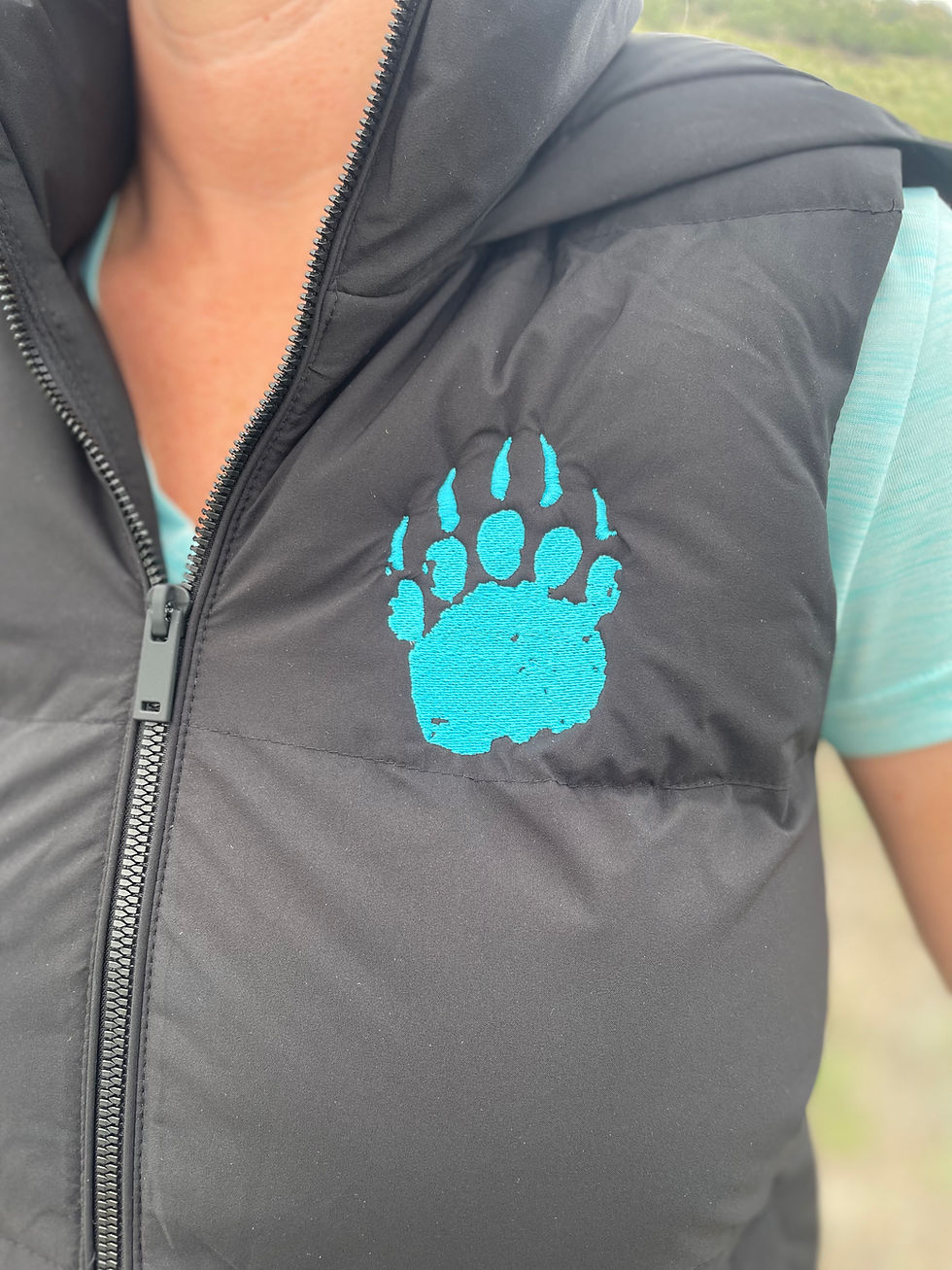 Thumbnail: Ladies Bear Embroidered Hooded Puffy Vest