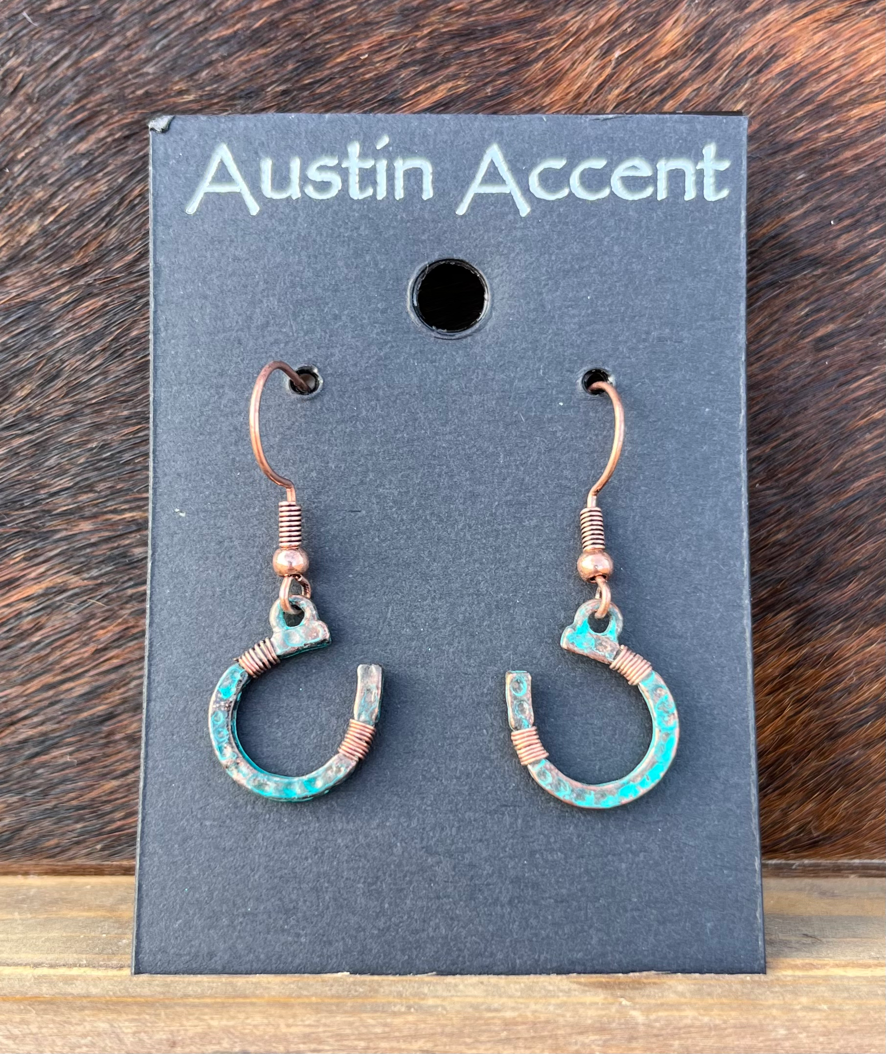 Copper and Teal Horseshoe Earrings ERC45C