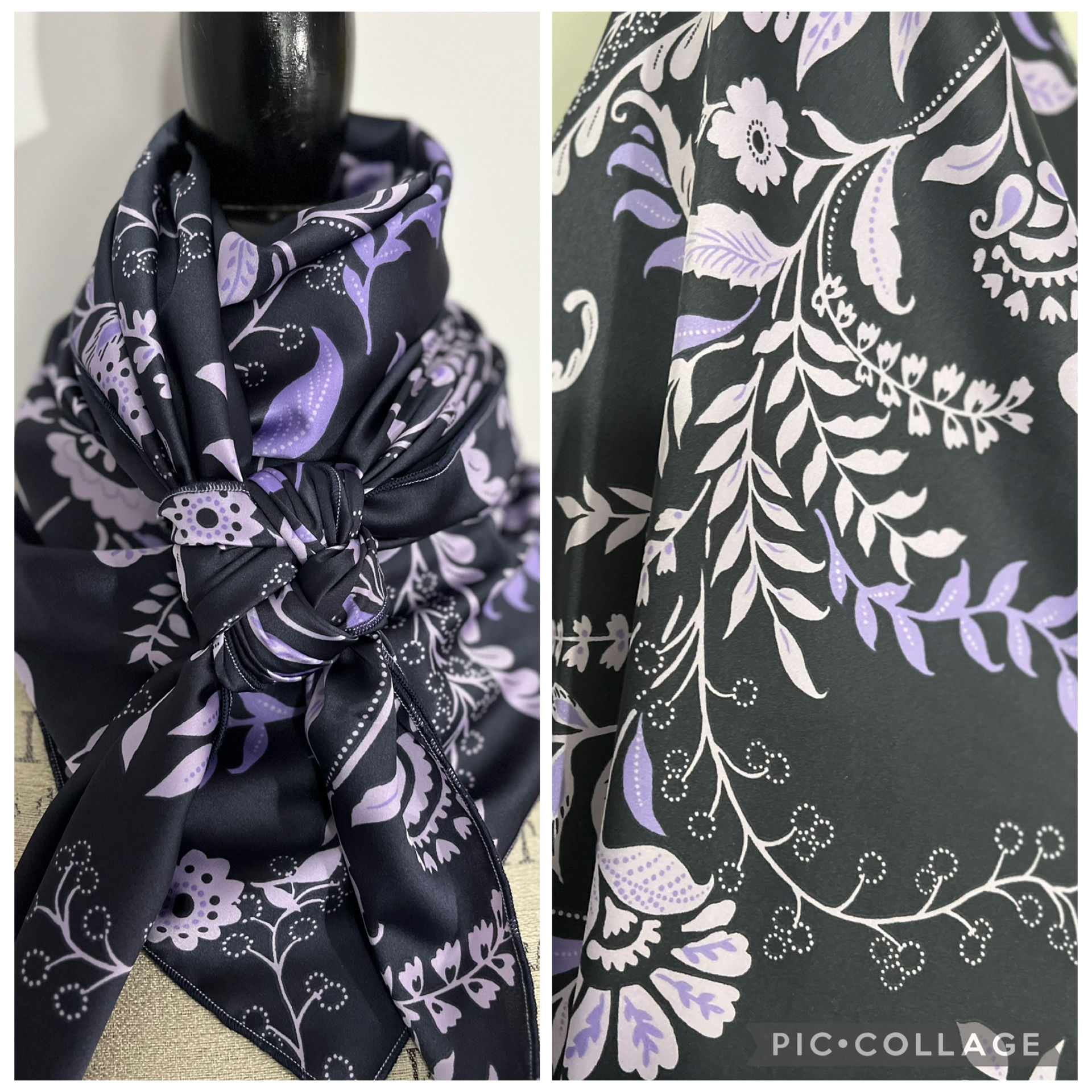 Navy with Lavender Floral Vines FL437