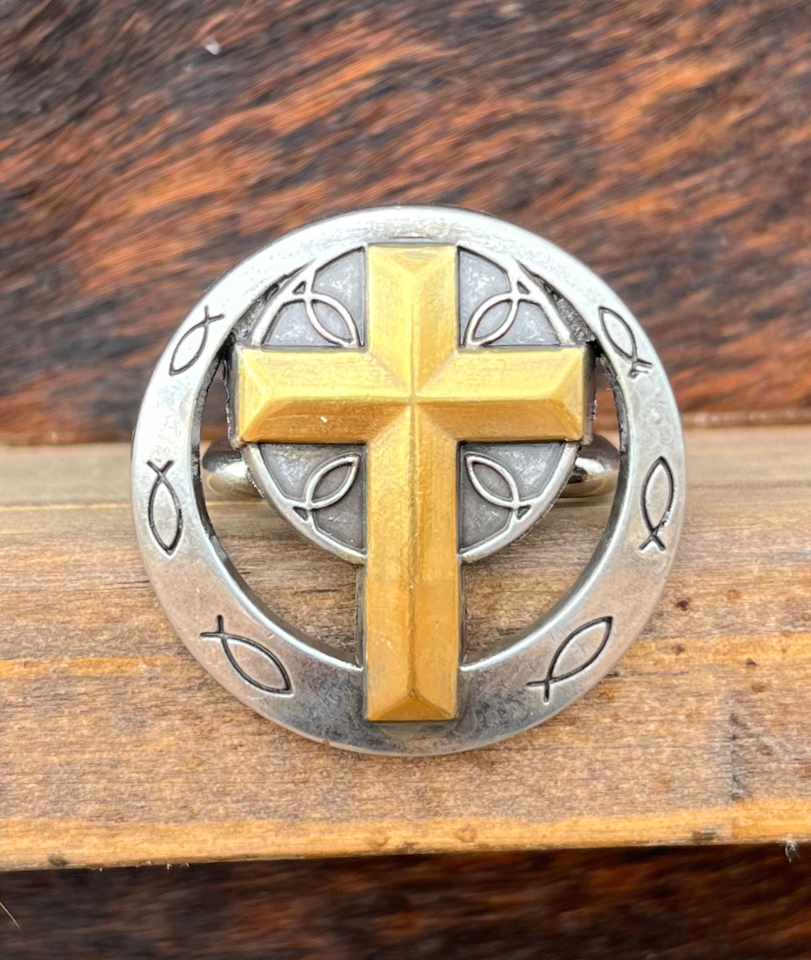 Gold Cross with Fish Detail Slide SL124