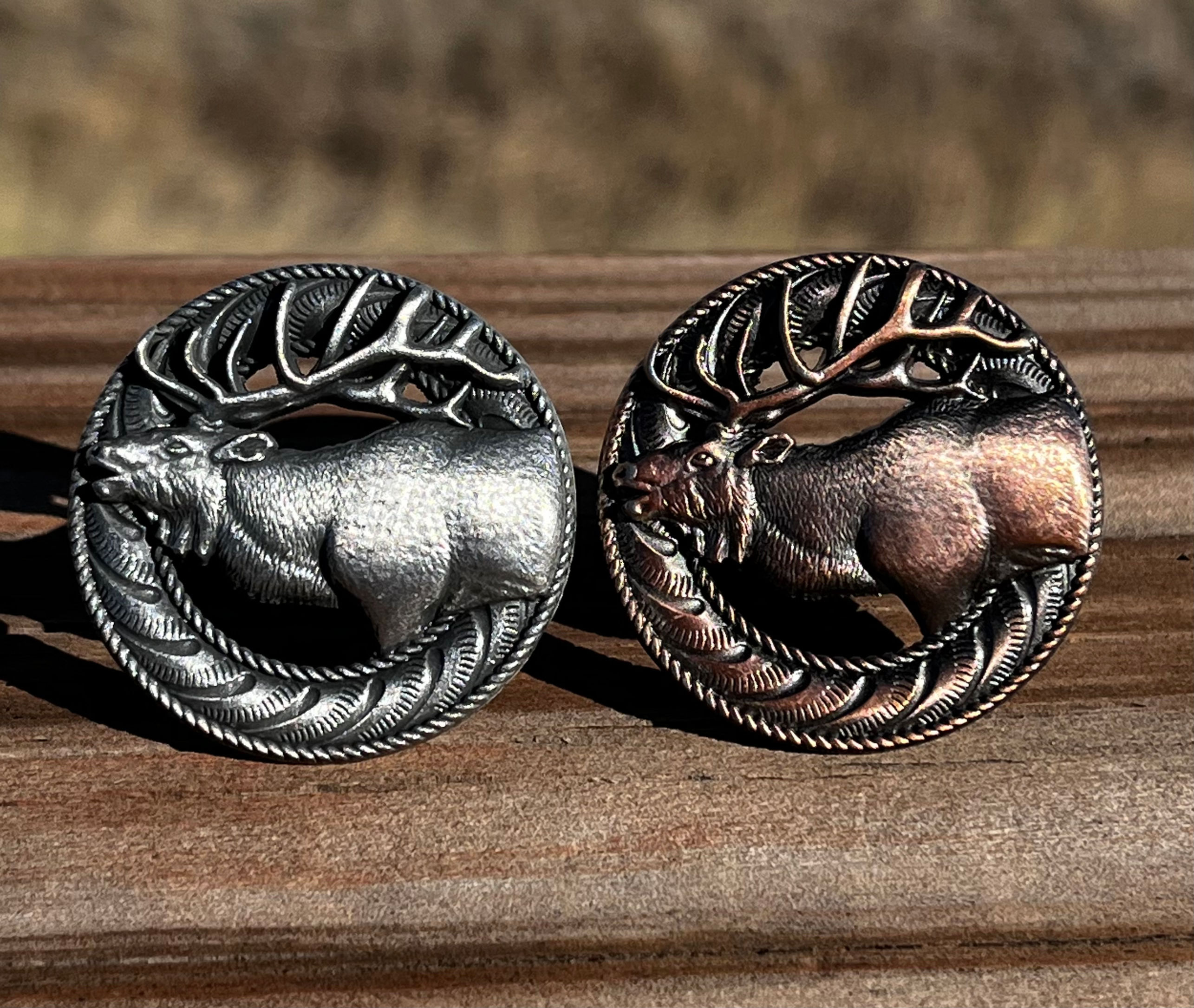 Round with Elk Concho Slide in Silver or Copper SL13