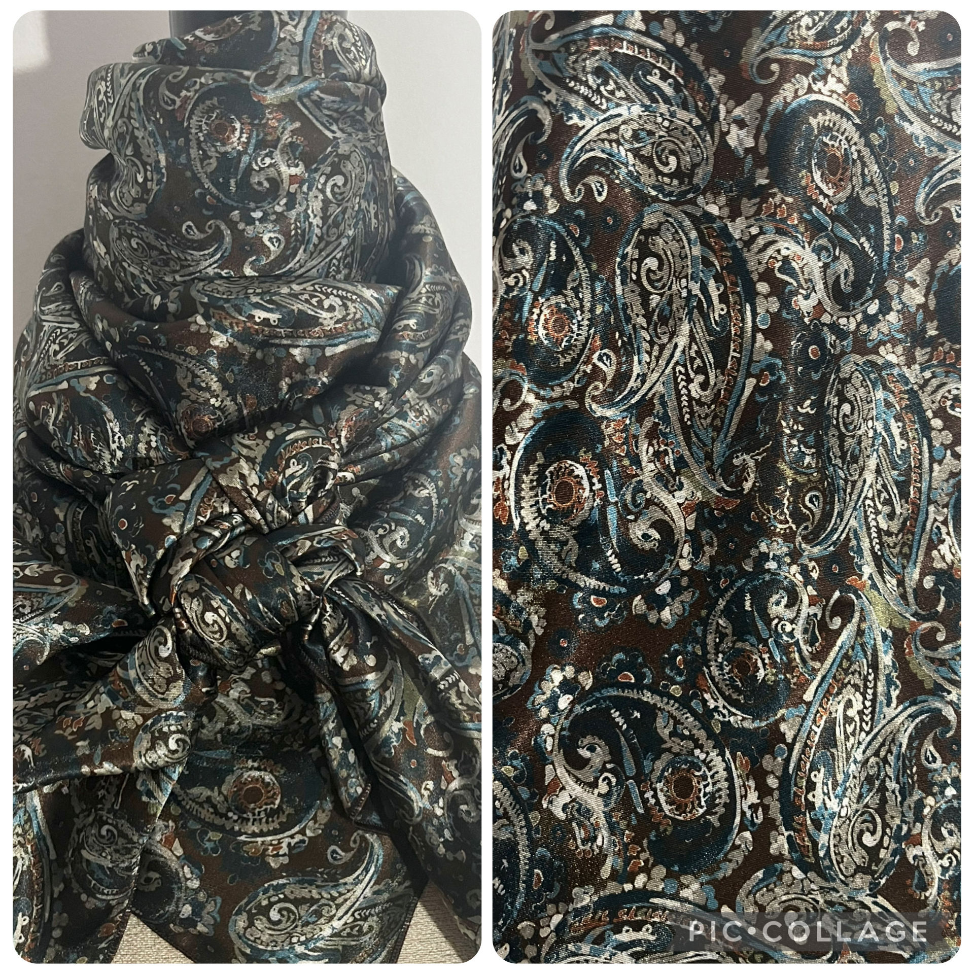Brown with Denim Blue and Olive Brushstroke Paisley PA274