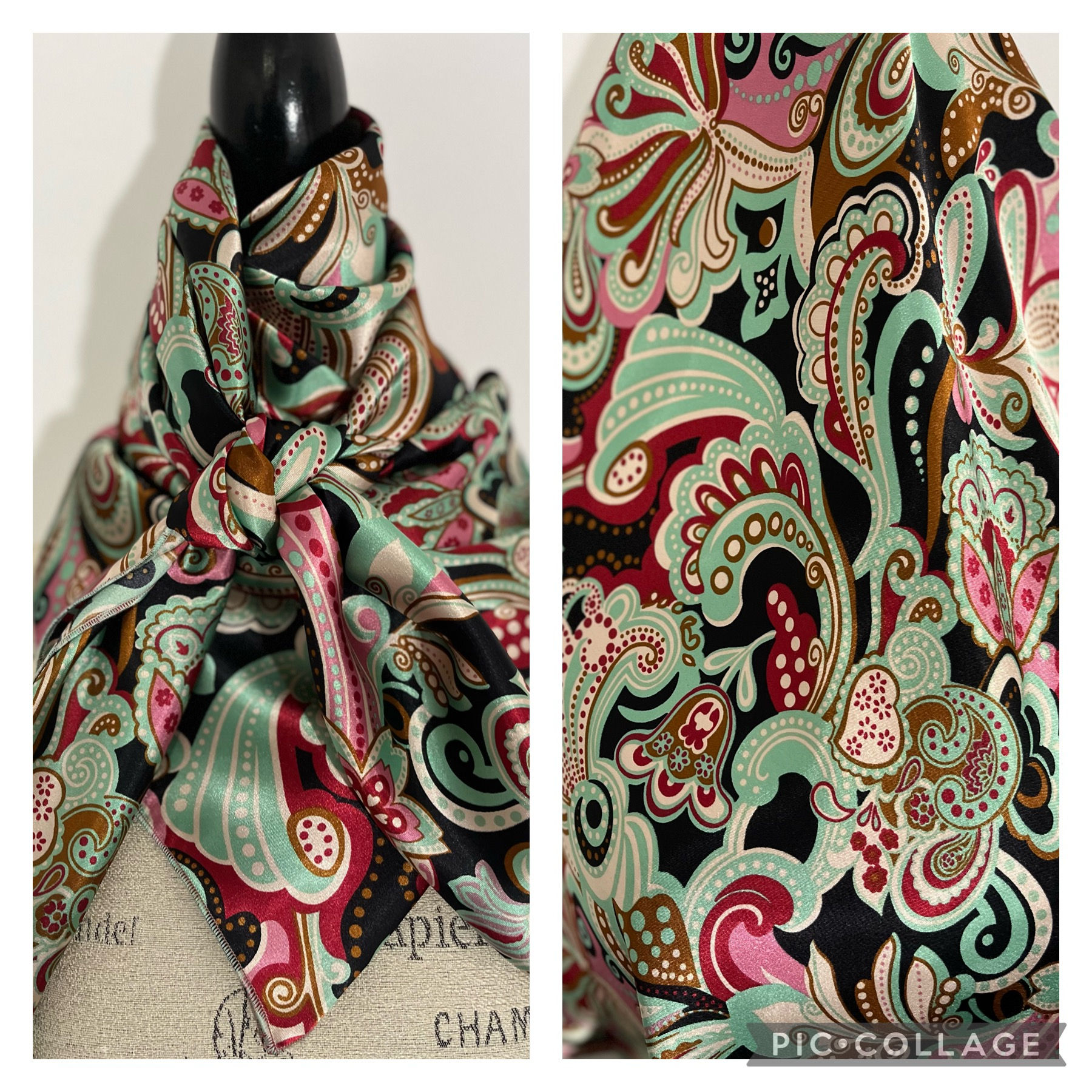 Mint, Red, Black and Cream Paisley Print PA203