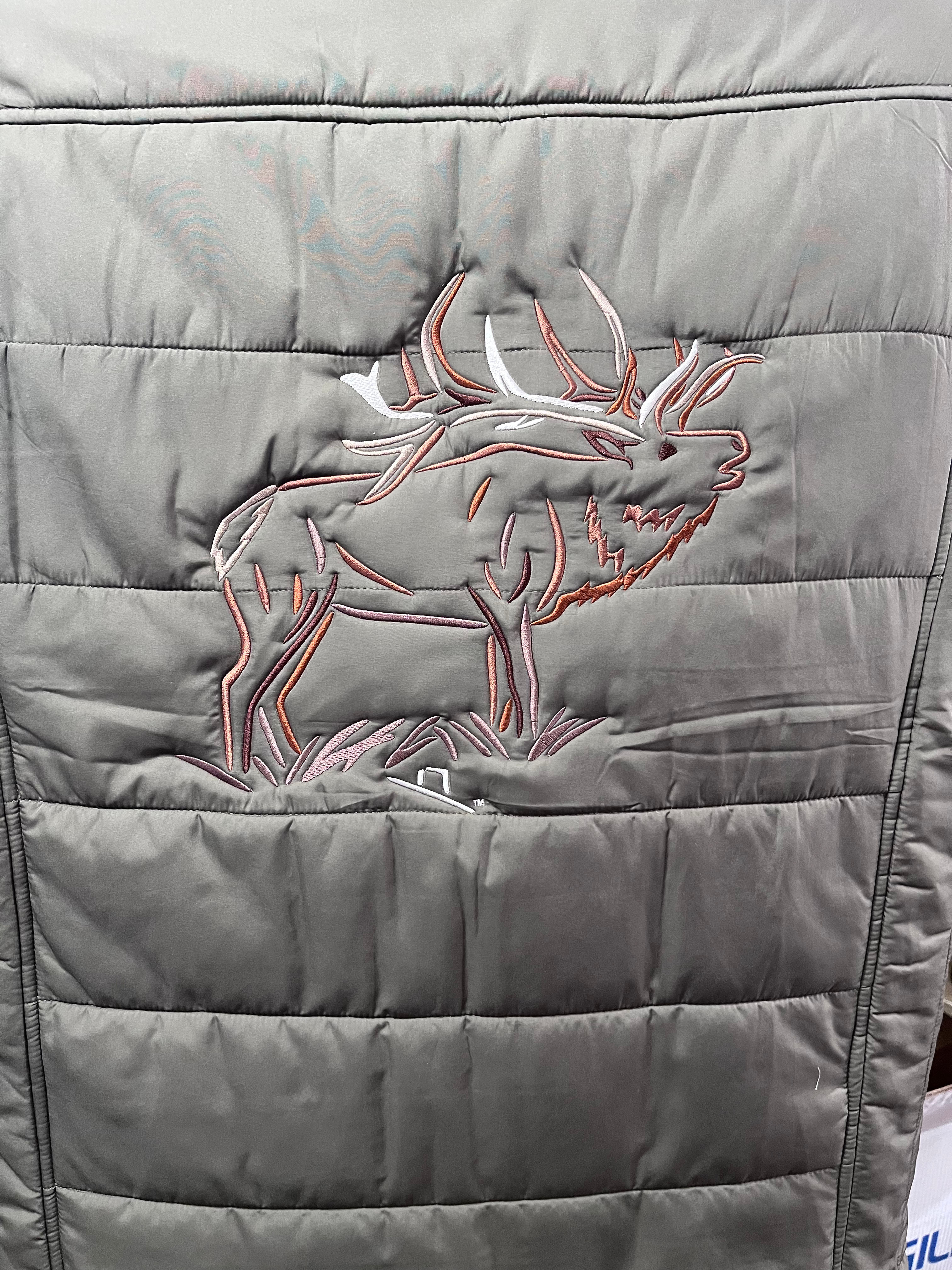 Olive and Blaze Elk Embroidered Mens Puffer Vest