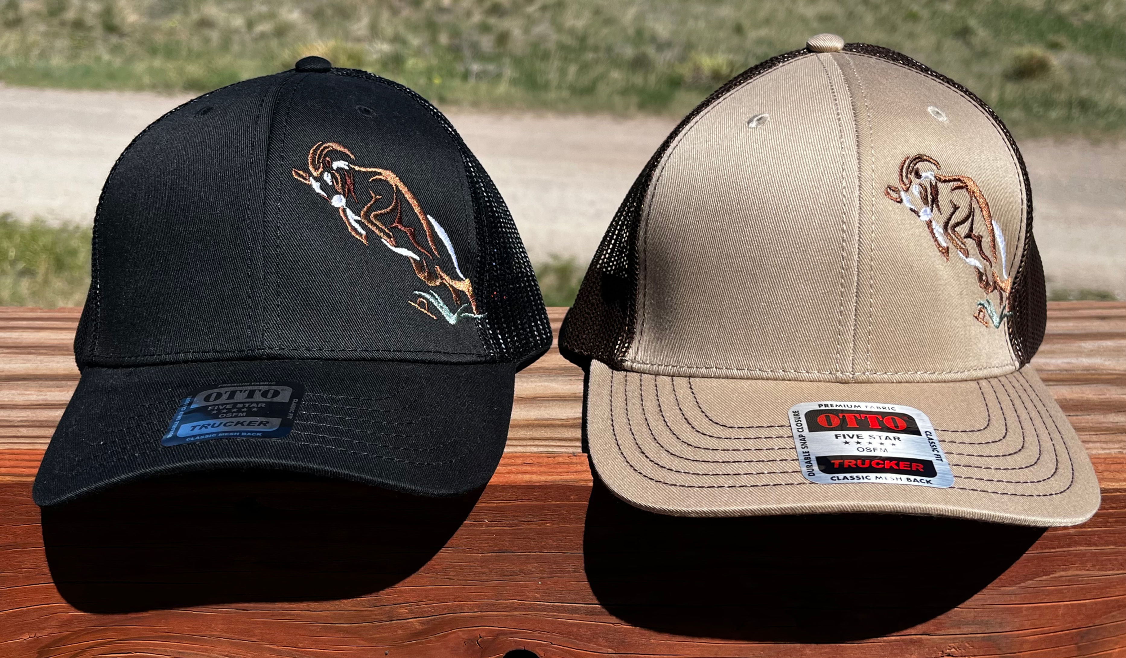 Trucker mesh back leaping bighorn sheep hat
