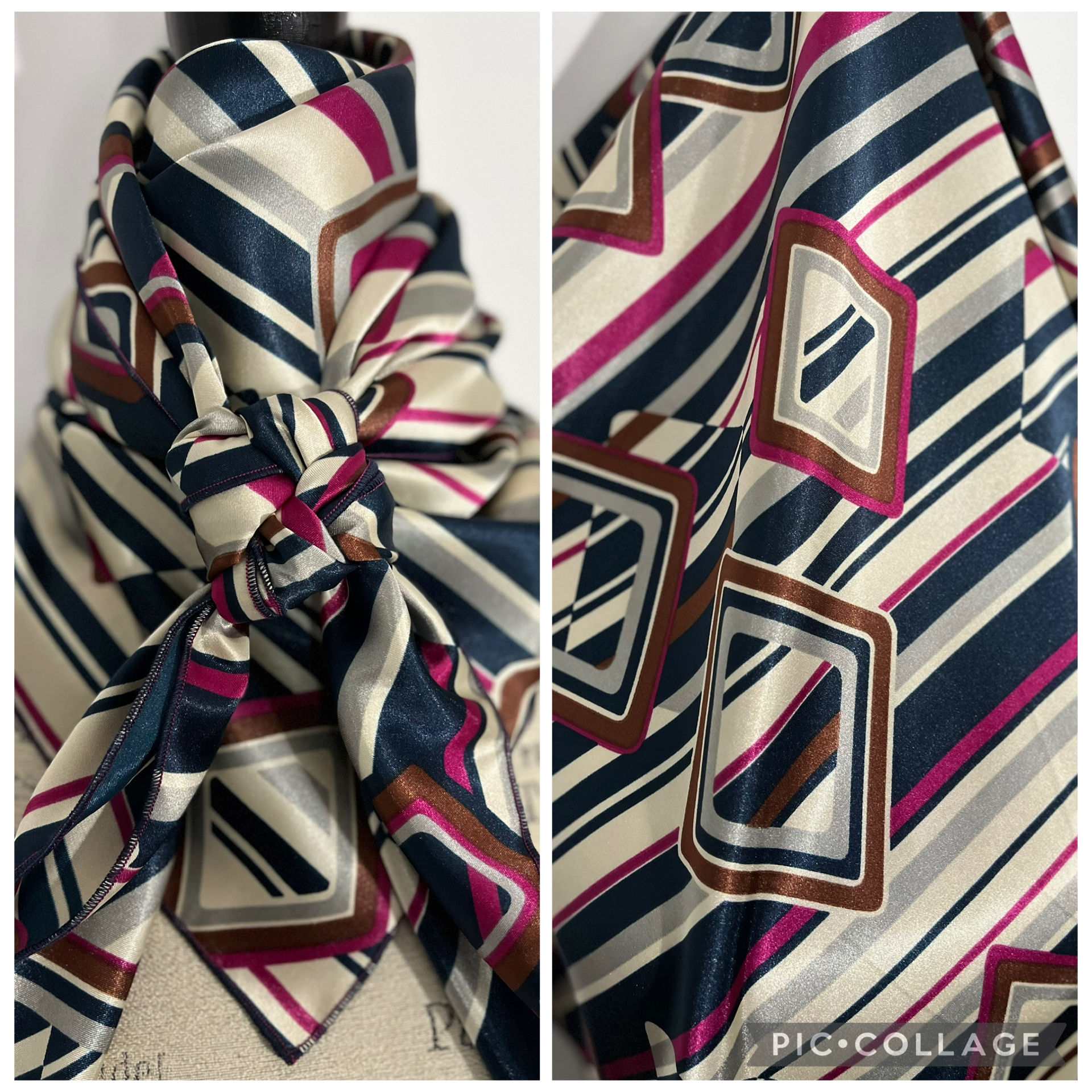 Cream with Navy and Magenta Diamonds and Stripes Abstract Print AB671