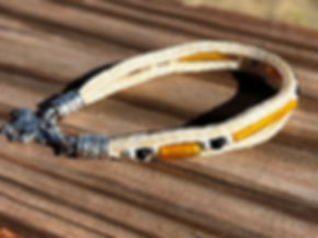 Tan Horsehair Bracelet with Gold, Black, and Silver Beads HH84G-8